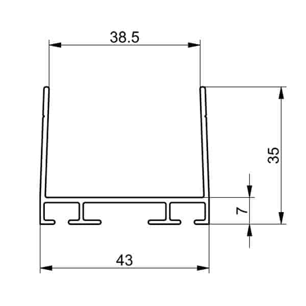 Aluminiowy profil dolny i górny bramy garażowej 40 mm,  L-305 cm, 57-586-3M