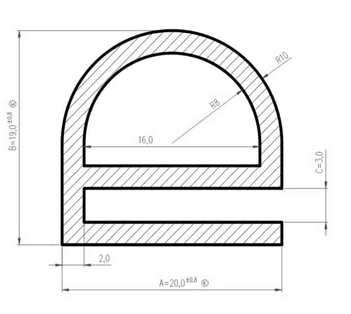 Uszczelka silikonowa drzwi chłodni 3x19x20 mm typ E transparentna, 099040