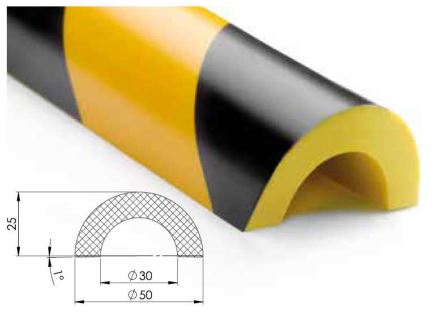 Profil ochronny PU żółto-czarny z klejem, odbój fi 30 mm PU3044629 