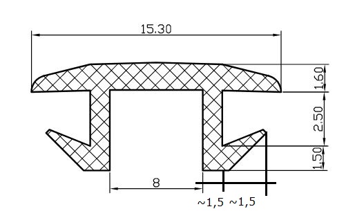 Profil T 15,3x5,6 mm 65 Sha czarny, 12-6121