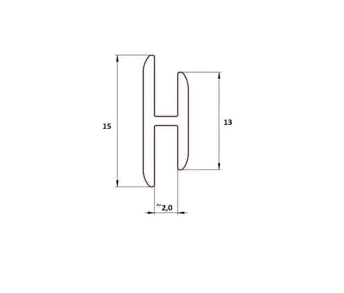 Uszczelka PVC typ H 15/13 na krawędź 2mm antracyt, 026151